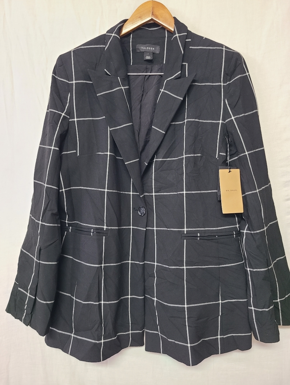 Halogen Black Windowpane Single-Button Blazer - Picture 3 of 10